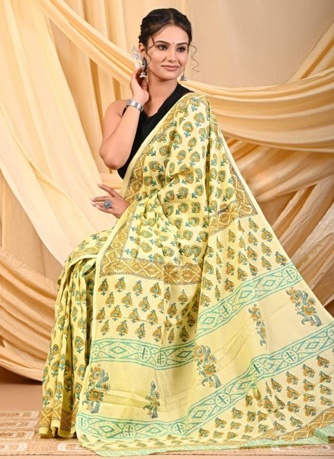 Cotton Yellow Daily Wear Printed Saree